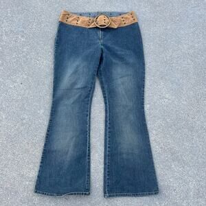 Y2K Low Rise Wide Belt Flare Leg Bareback Jeans